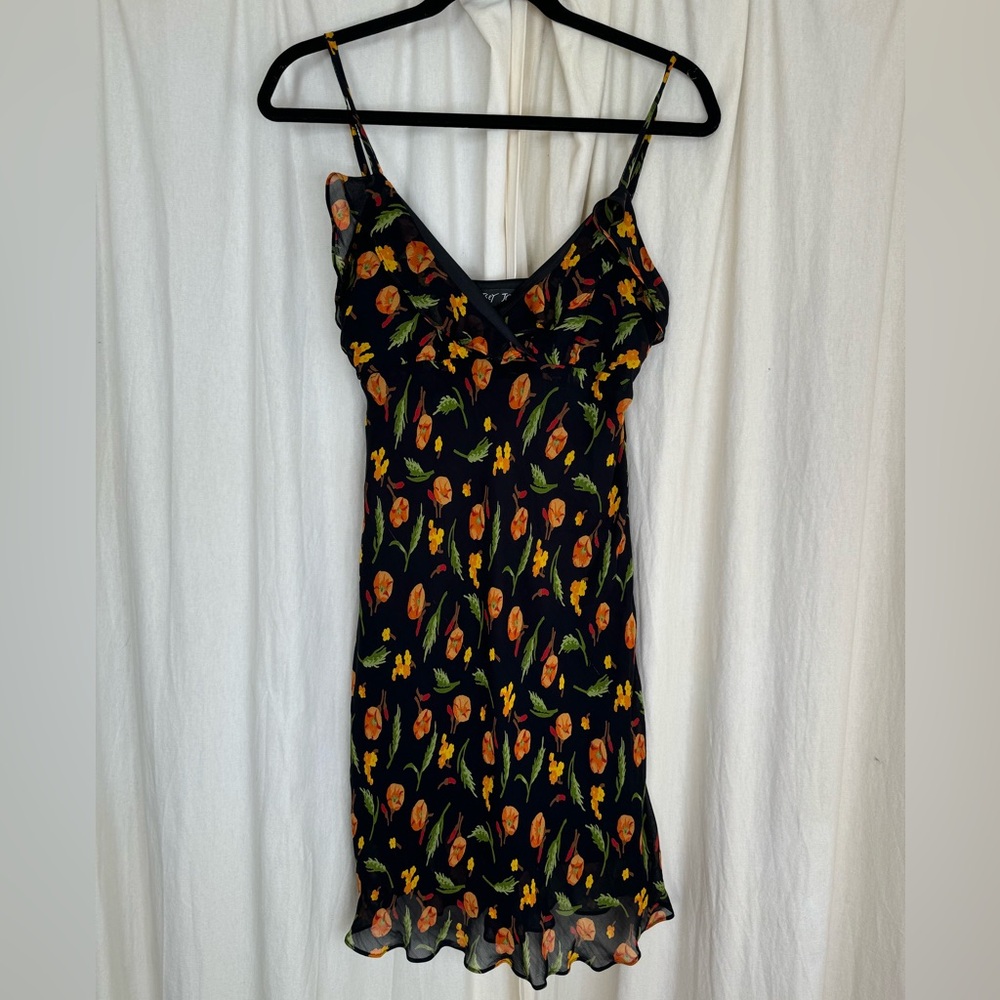 Betsey Johnson Vintage Black Dress with Orange Floral Design